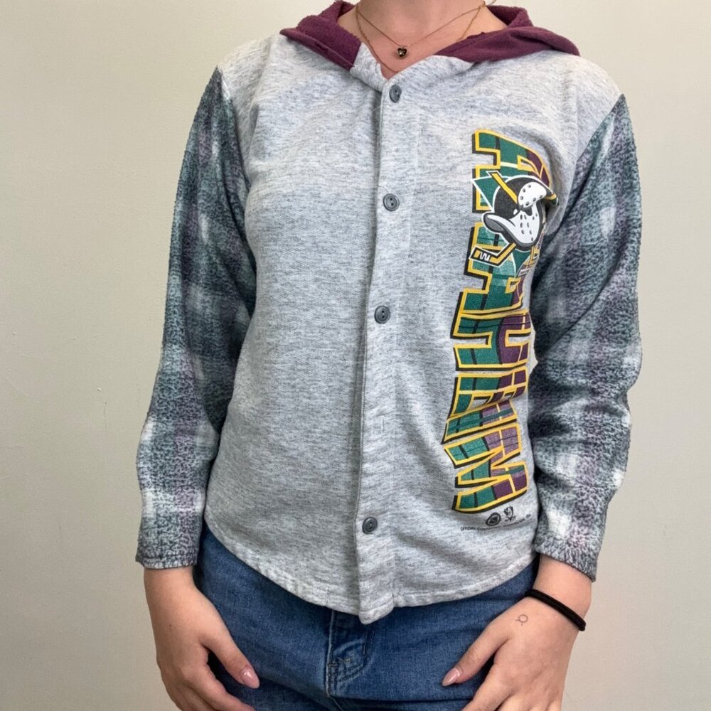 S 17x20 Vintage 1994 Mighty Ducks Button Up Hoodie
